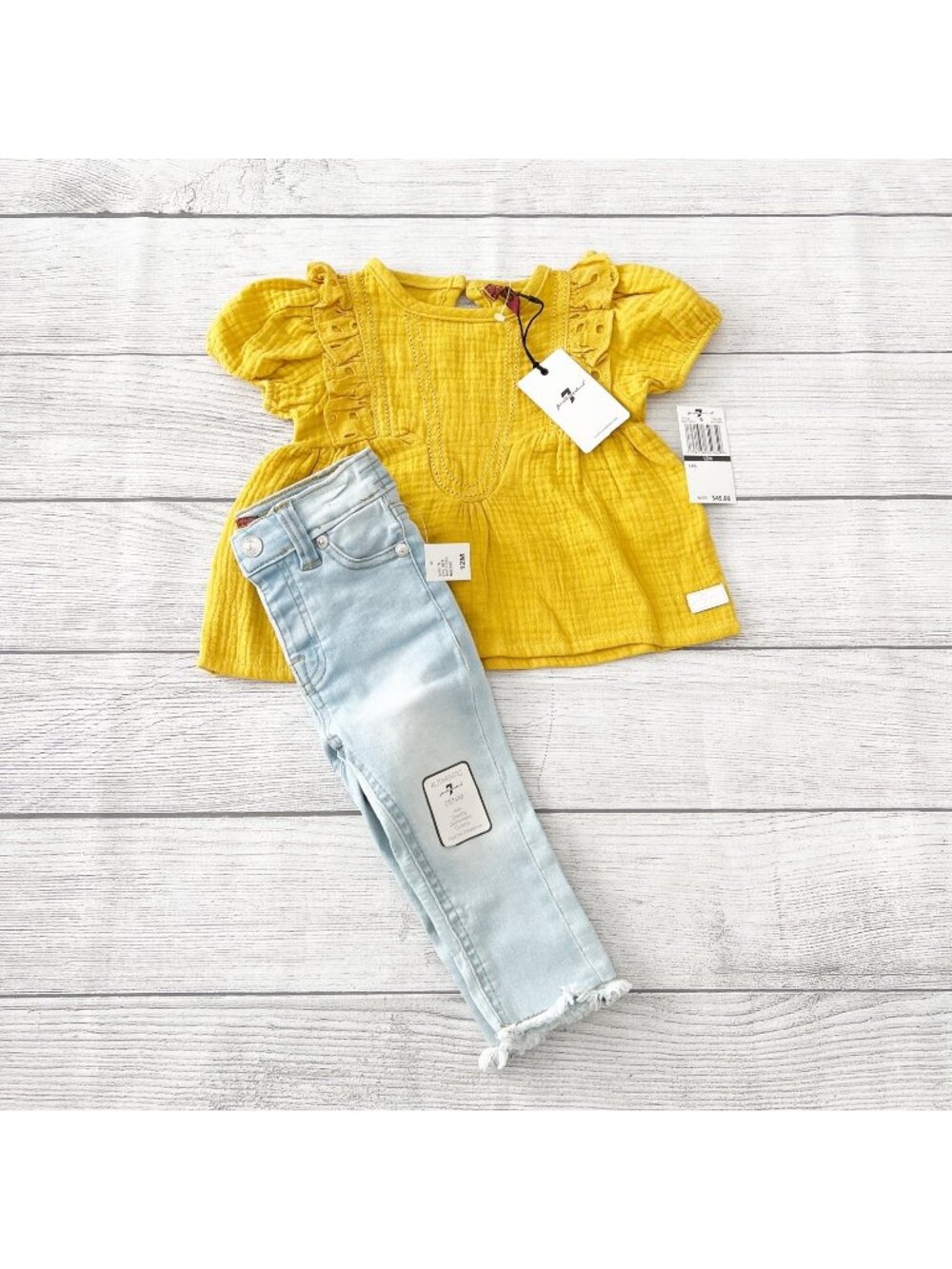 7 For All Mankind 7Fam Baby Girls 2 Piece Set Top Denim Jeans NWT 9-12 Months